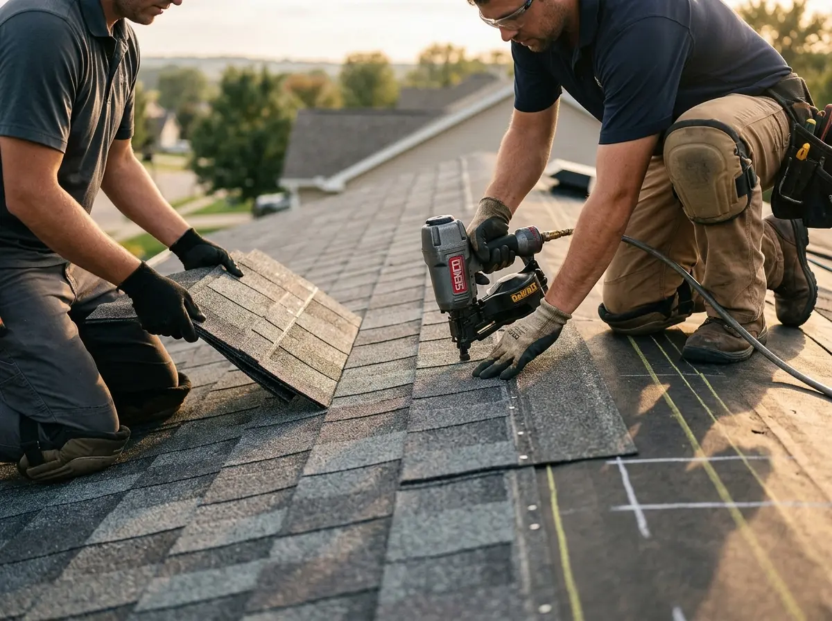 Professional roofer working on a residential roof in Glenpool